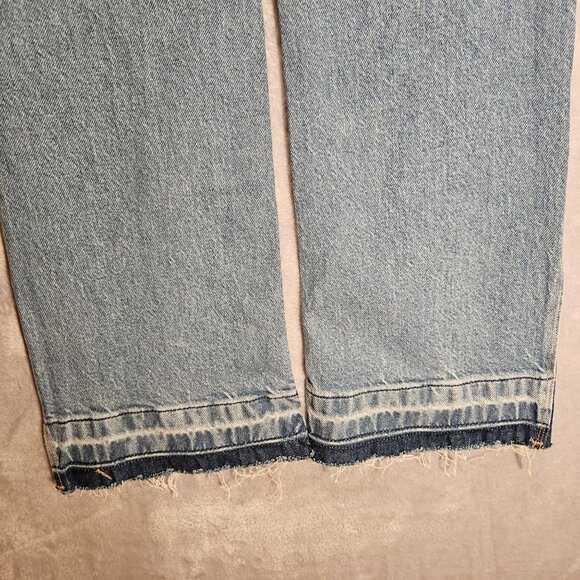 New American Eagle Jeans Womens 8 distressed Flare Leg 2 color hem Stretch Logo - Picture 9 of 16